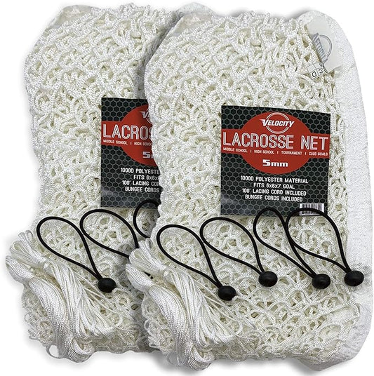 Velocity Heavy Duty Black & White Lacrosse Net - Fits 6’x6’x7’ Goals - Weatherproof, UV Resistant 1000D High-Strength Polyester - Comes with 100+ Feet of Lacing Cord and 4 Quick Ties