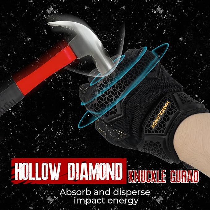 HANDLANDY Fingerless Work Gloves for Men, Padded Impact Tactical Mechanics Gloves, Grip Utility Trucker Driver Gloves (Black- impact, Large (Pack of 1))