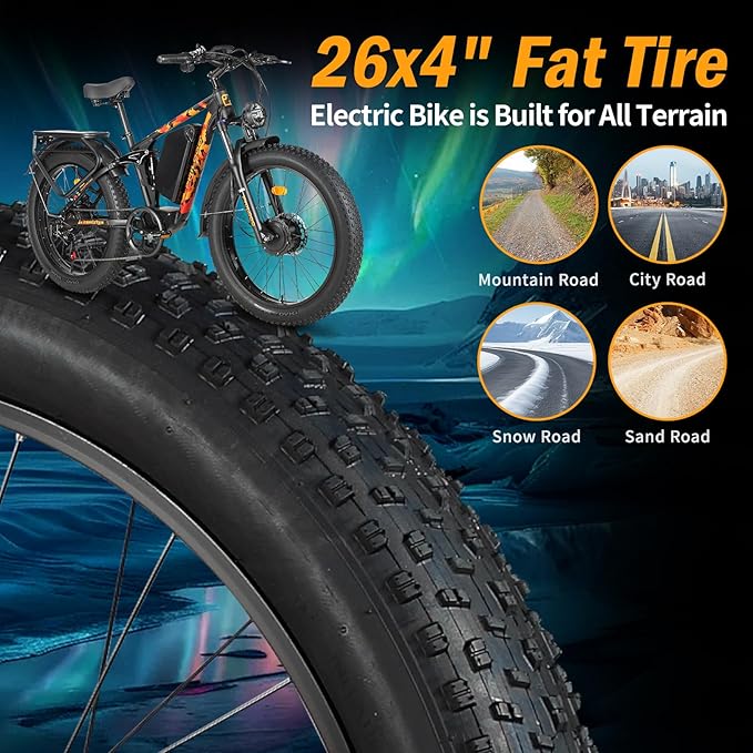 PHILODO Forester Electric Bike, 60V 26Ah Bike Battery for Long Range with 5000W Dual Motor Ebike for Adults, 26x4 Electric Bike Fat Tires for All Terrain Electric Mountain Bike