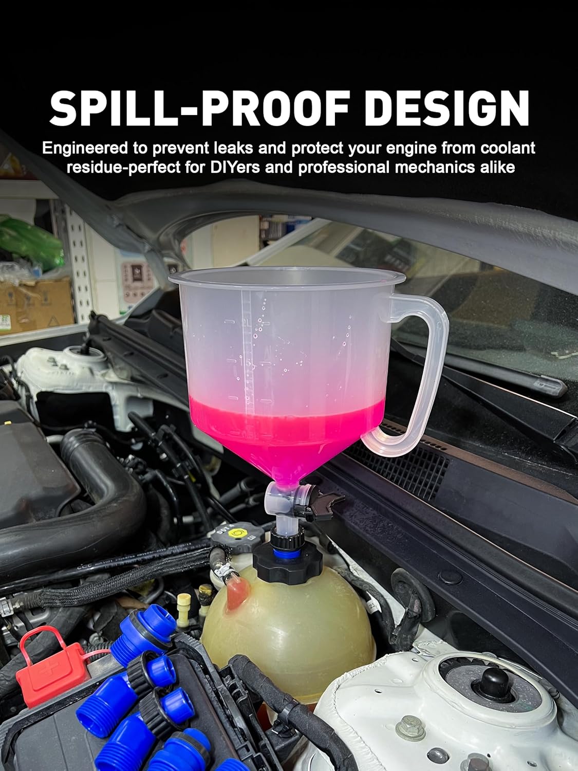 SMART JERRY - Coolant Bleeder Kit, Universal Radiator Burping Funnel, No-Spill Coolant Funnel, Flush Kit