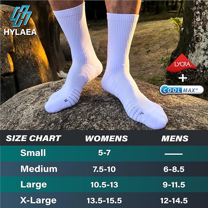 Hylaea Compression Running Socks for men, Coolmax Anti-Blister Cushion Crew Socks for Athletic, Moisture Wicking & Seamless