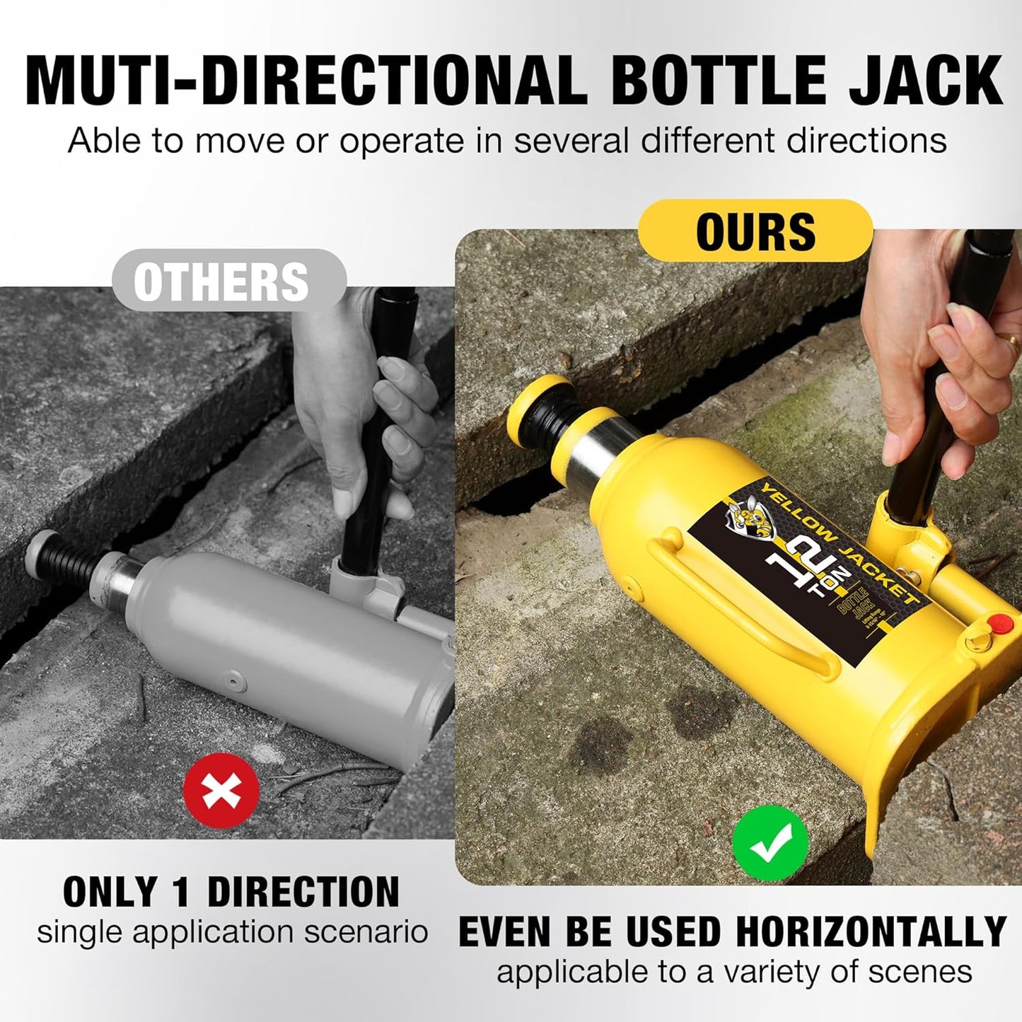 YELLOW JACKET 12 Ton Muti-Directional Welded Bottle Jack (24,000lb), Horizontal Bottle Jacks Use for Car, Pickup, Truck, RV, Auto Repair, Hydraulic Bottle Jack, Yellow