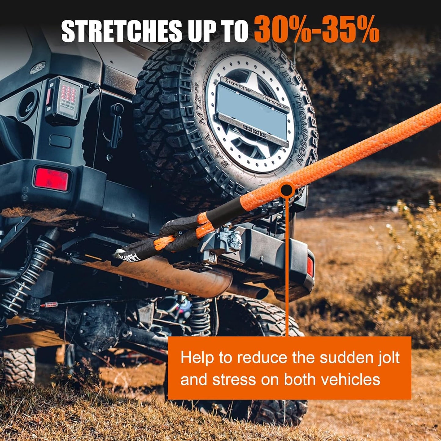 MAIKEHIGH 1-1/8" x 30ft Kinetic Recovery Rope, 56,000LBS Heavy Duty Offroad Recovery Strap (Reflective), 30+% Elasticity Vehicle Tow Rope for Trucks 4WD Pickup Tractor Car SUV ATV UTV