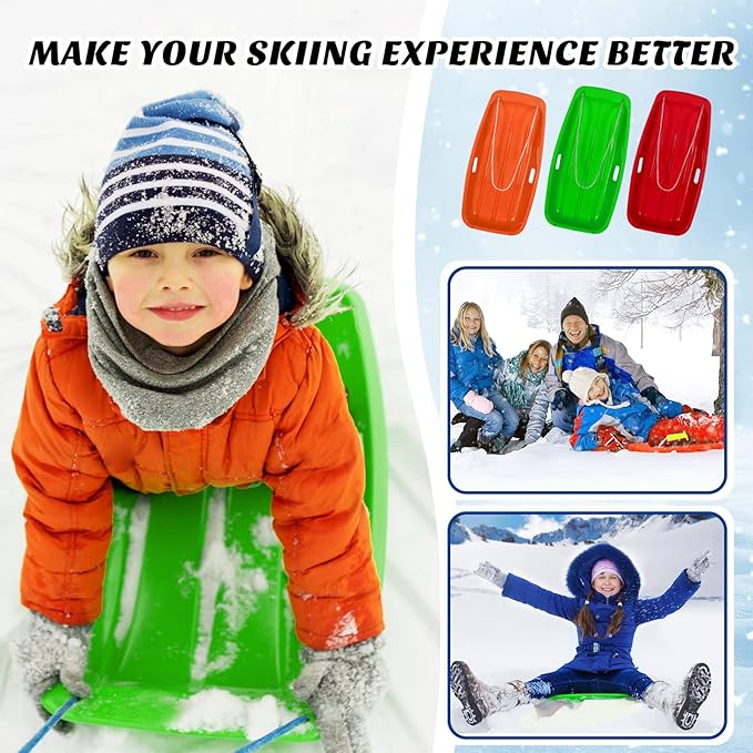 Jerify 12 Pcs 35 in Classic Snow Sled Winter Downhill Sprinter Toboggan with Pull Rope and Handles Plastic Sleds for Kids Adults Snow Sand Board Sleigh, 6 Colors
