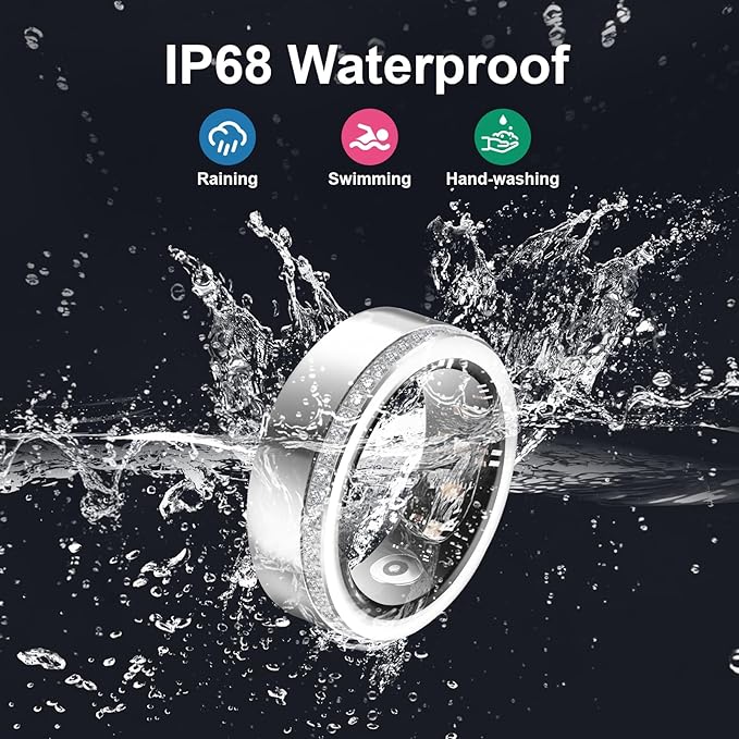 Health Tracker Smart Ring for Men Women-IP68 Waterproof Sleep Tracker with Heart Rate/Blood Pressure/Blood/Physiological Cycle/Oxygen Tracking, Step Counter, iOS & Android Compatible (7#)