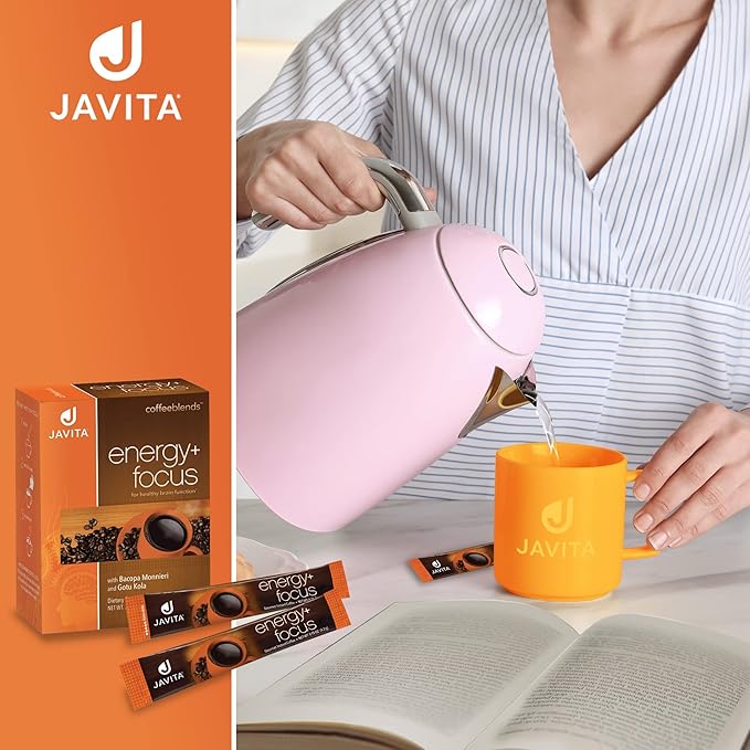 Javita Energy + Focus Instant Coffee, 100% South American Arabica & Robusta Blend, with Energizing Herbs for Clarity, Energy, & Focus, Keto, Dieters Drink, 1 box / 24 (4.2g) Sticks