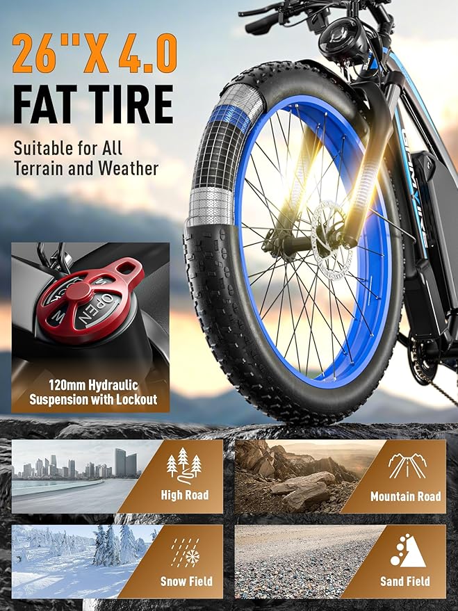 Ebike for Adults Electric, 52V 19.2Ah/32Ah, Peak 2000W/2500W E-Bike, 36/40MPH, 70 Miles/100Miles Long Range, Hydraulic Disc Brake, Off Road Snow Mountain E-Bike, 24"/26" Fat Tire Fast Electric Bicycle