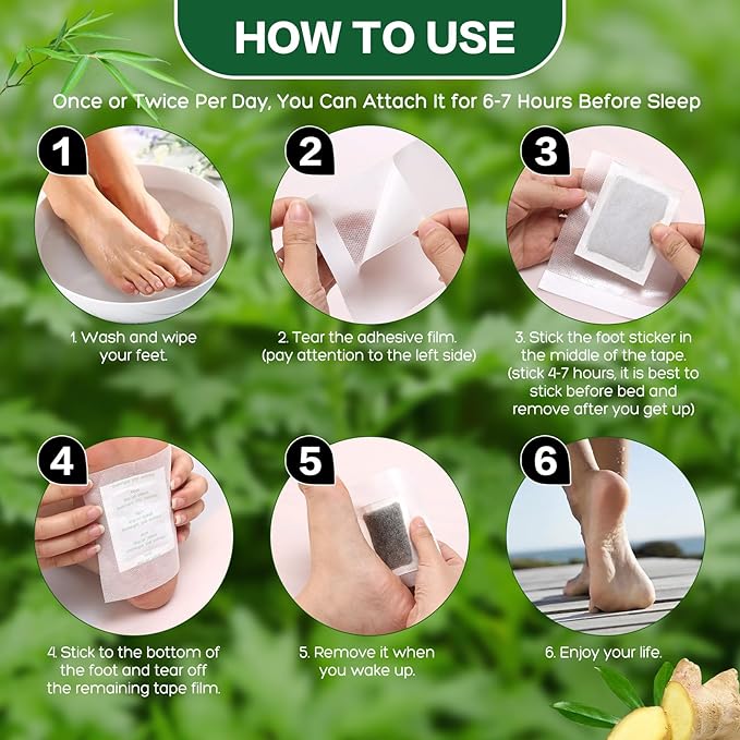 XIWEIOO100 Pack Foot Pads Paches,feet Deep Cleansing Bamboo Foot Paches, Ginger Foot Pads Foot Care Pads |Natural Bamboo Charcoal Ginger Oil Care Patch