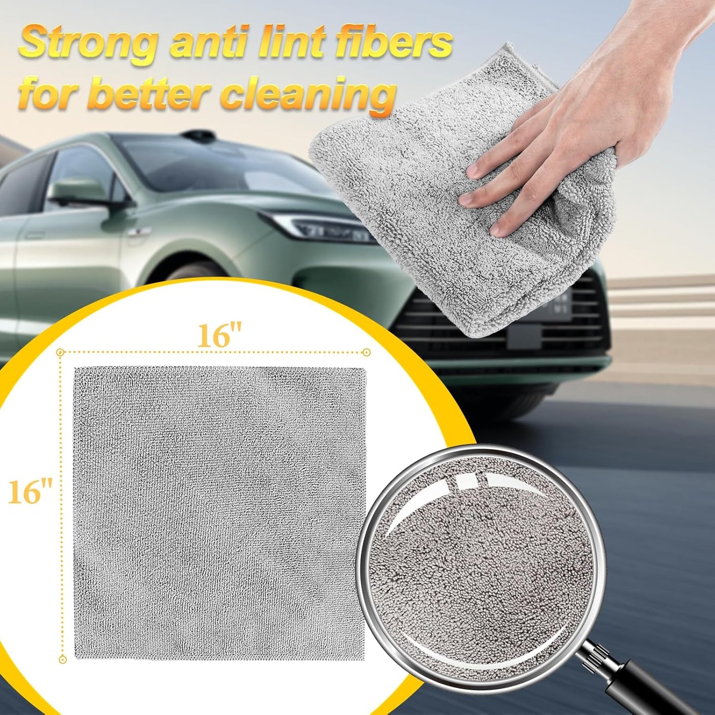 Drying Towels(Microfiber),Car Wash Cleaning Towel Extra Soft,Reusable and Durable,Absorbent, Lint-Free,Interior & Exterior Rags 16in x 16in-12 Packs Grey