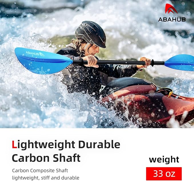 Abahub 1 x Carbon Kayak Paddles, 90.5 Inches Kayaking Oars for Boating, Canoeing with Free Paddle Leash, Carbon Fiber Shaft Black/Blue/Green/Orange/Yellow/White/Red Plastic Blades