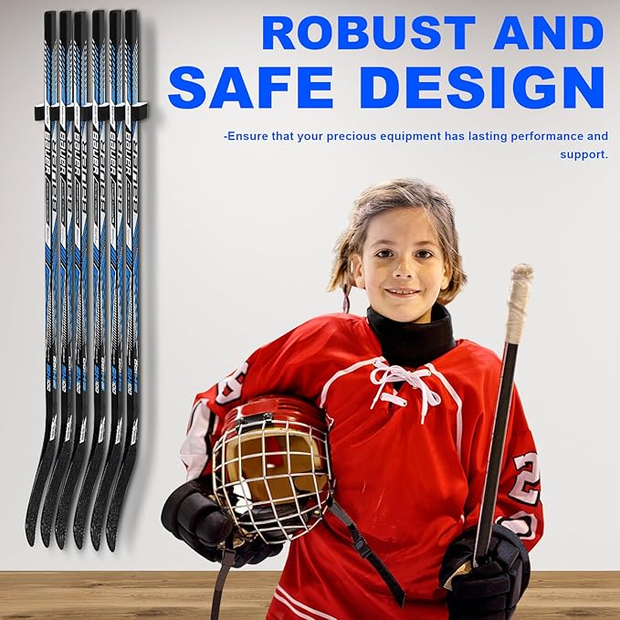 Yousoontic Hockey Stick Holder Wall Mount, 1-6 Stick Capacity, Ice and Field Hockey Organizer (Decor & Storage 2-in-1) for Home Garage Room Office Sports Decoration