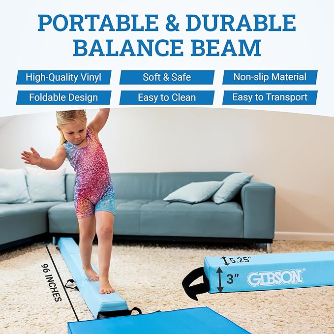 Gibson Athletic Engage Gymnastics Games, At Home Gymnastics Gym Equipment For Aspiring Gymnasts, Folding Tumbling Mat With Carry Handles, Folding Balance Beam, Spinning Wheel, Kids Exercise, Multiple Set-Up Options