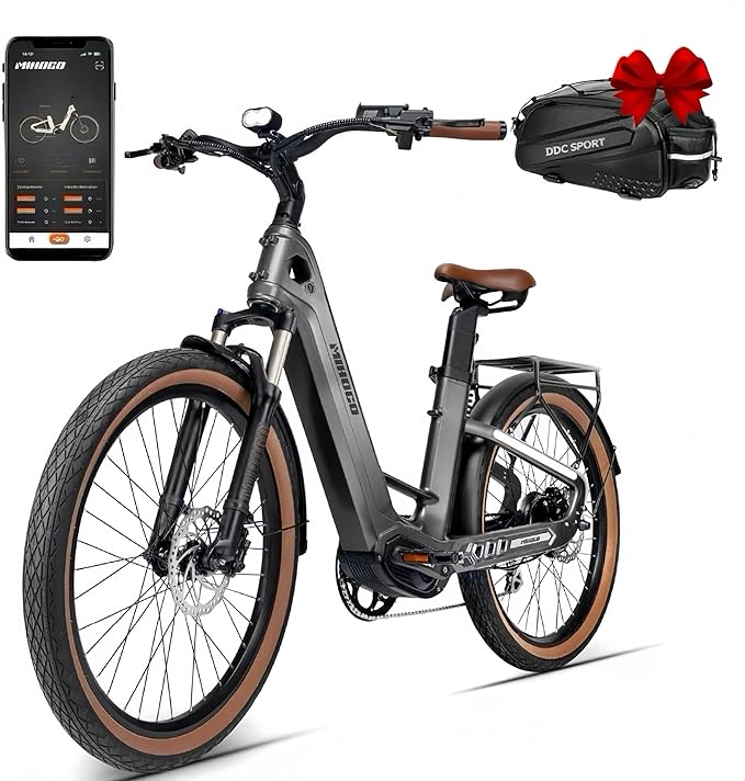 Carbon Fiber Electric Bike, 48V Dual Battery 128 Miles Ebike, Peak 1000W Motor 25MPH, 26'' Big Tires, 7-Speed, Hydraulic Brakes, Front Suspension Electric Bicycle for Men/Women Commuter