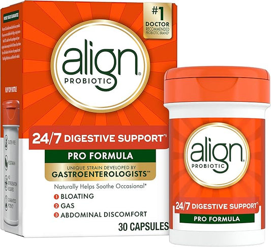 Align Probiotic, Pro Formula, Probiotics for Women and Men, Daily Probiotic Supplement, Helps Soothe Occasional Bloating & Gas*, #1 Doctor Recommended Brand‡, 30 Capsules (Packaging May Vary)