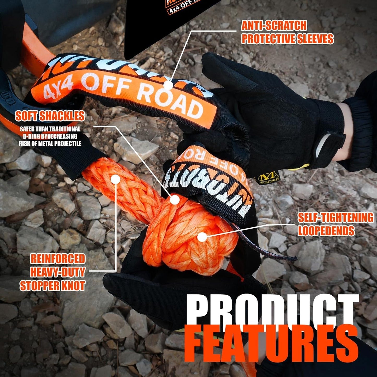 AUTOBOTS 1" x 20'Kinetic Recovery Rope (48,600lbs)，Heavy Duty Tow Rope Tow Strap for Truck ATV UTV SUV Car，Offroad Recovery Kit