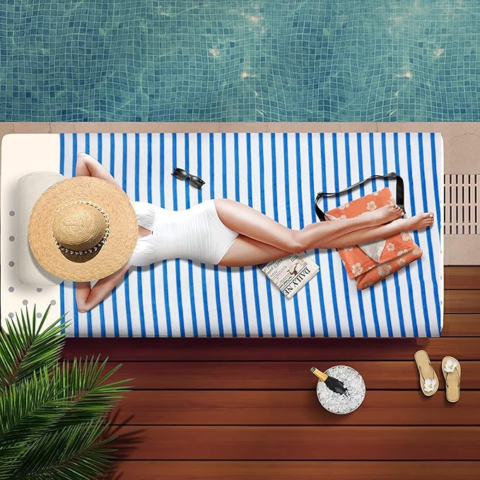 JML Microfiber Towels, Bath Towel Sets (4 Pack, 27" x 55") - Extra Absorbent, Fast Drying, Multipurpose for Bath, Swimming, Fitness, Sports, Yoga,Stripe Blue