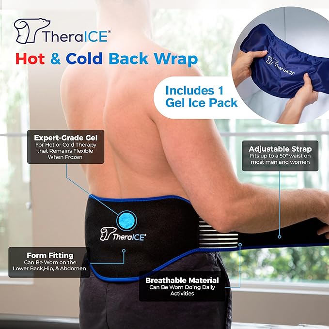 TheraICE Ice Pack for Back Pain Relief | Reusable Lower Back Wrap for Hot or Cold Therapy | Relief for Lower Lumbar, Sciatic Nerve, Herniated or Degenerative Disc, Coccyx, Tailbone Pain 1 Pack