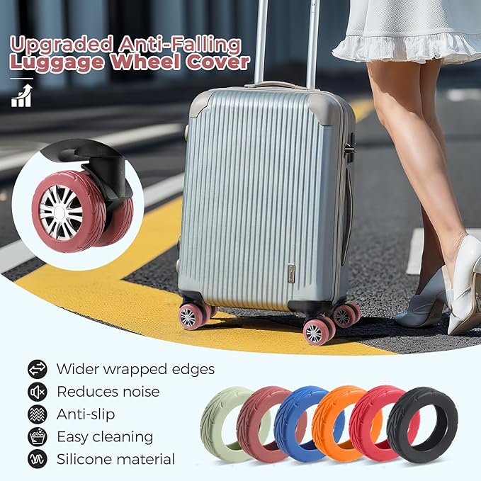 8 Pcs Upgrade Luggage Wheel Covers, Carry On Luggage Suitcases,Wear-Resistant, Anti-Noise, Silicone Wheel Protective Covers for 2-2.4" Spinner Wheel,Essential Travel Accessories (Brown)