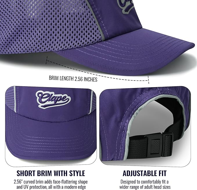 CLAPE Quick Dry 5 Panel Hat for Men, Breathable Mesh Short Brim Baseball Cap, Reflective Ajustable Outdoor Sport Running Hat