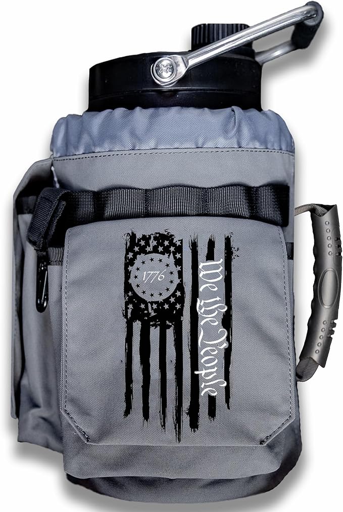 Iron Infidel Battle Bottle - One Gallon Insulated Water Bottle with Dual Carry Handles - 128 oz Tactical Stainless Steel Water Jug & Rugged Extra Large Sleeve With Storage (Betsy 128 Ounces)