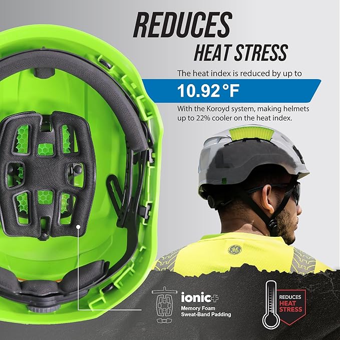 GE Safety Helmet, Impact Absorbing Tech, Adjustable Ratchet, ANSI Type 1, Memory Foam Padding, Hard Hats Protection, Lightweight, Durable, Chin Strap, Comfortable Fit OSHA Approved