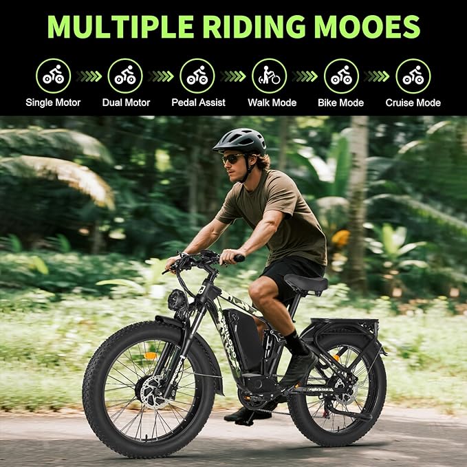 PHILODO Forester Electric Bike, 60V 26Ah Bike Battery for Long Range with 5000W Dual Motor Ebike for Adults, 26x4 Electric Bike Fat Tires for All Terrain Electric Mountain Bike