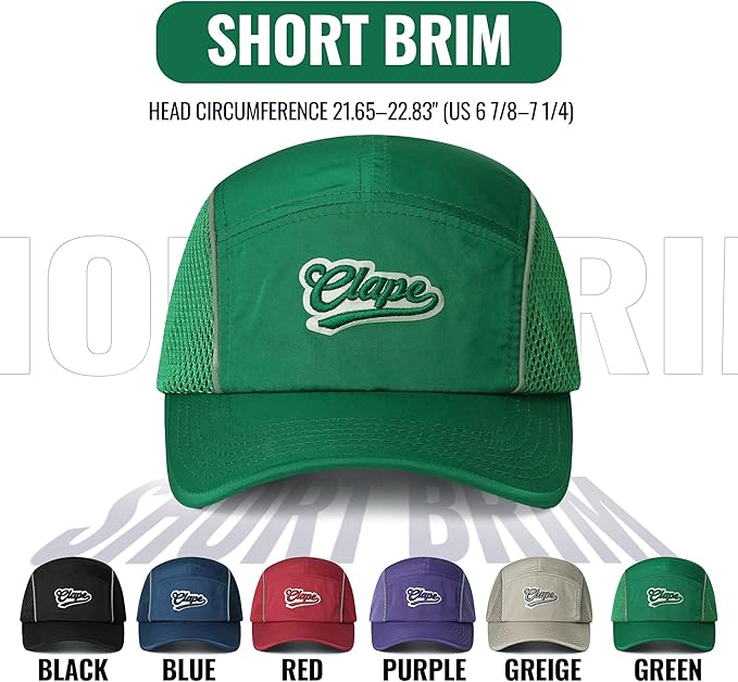 CLAPE Quick Dry 5 Panel Hat for Men, Breathable Mesh Short Brim Baseball Cap, Reflective Ajustable Outdoor Sport Running Hat