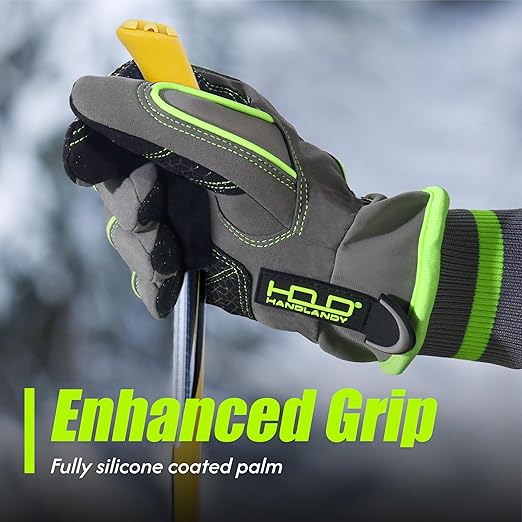 HANDLANDY Waterproof Insulated Work Gloves, 3M Thinsulate Thermal Winter Gloves for Men Women Touch Screen, Warm Ski Snowboard Cold Weather Gloves (Green-men Size, X-Large)