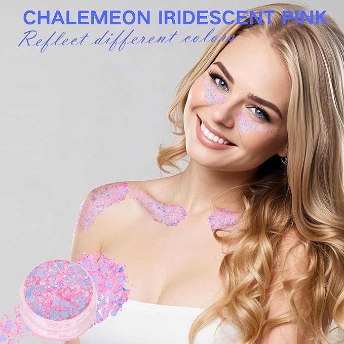 Pink Face Glitter Gel,10g/pc 4 Styles Body Glitter Mermaid Costume for Kids,Singer Concert Outfit for Women,Sparkling Hair Glitter Makeup Rave Festival Accessories,40g/1.41 oz