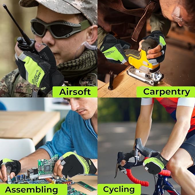 HANDLANDY Framer Work Gloves Open-Finger Carpenters Gloves, Fingerless Gaming Gloves for Tactical Shooting, Airsoft, Hunting, Police Work and Hiking XL