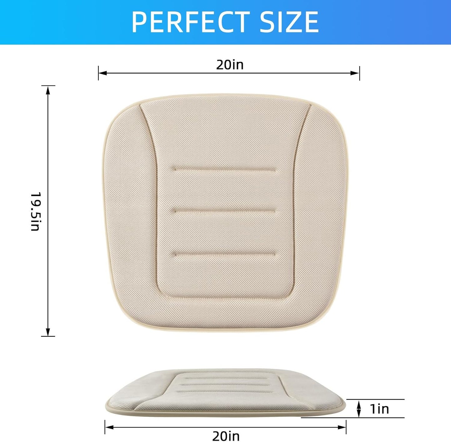 KAYI Car Seat Cushion, Memory Foam Car Seat Cushion, Anti Slip Rubber Bottom Car Seat Cushions for Driving, Suitable for Car and Office Chairs (2 Pack, Cream)
