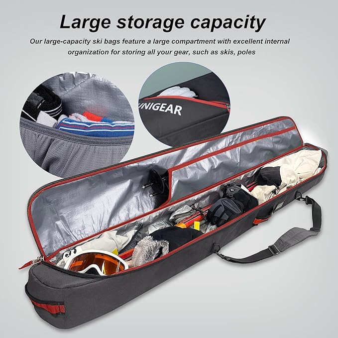 Unigear Ski Bag for Air Travel, 360° Fully Padded Protection, Water-Resistant and Durable up to 192cm for Snow Air Travel Transport