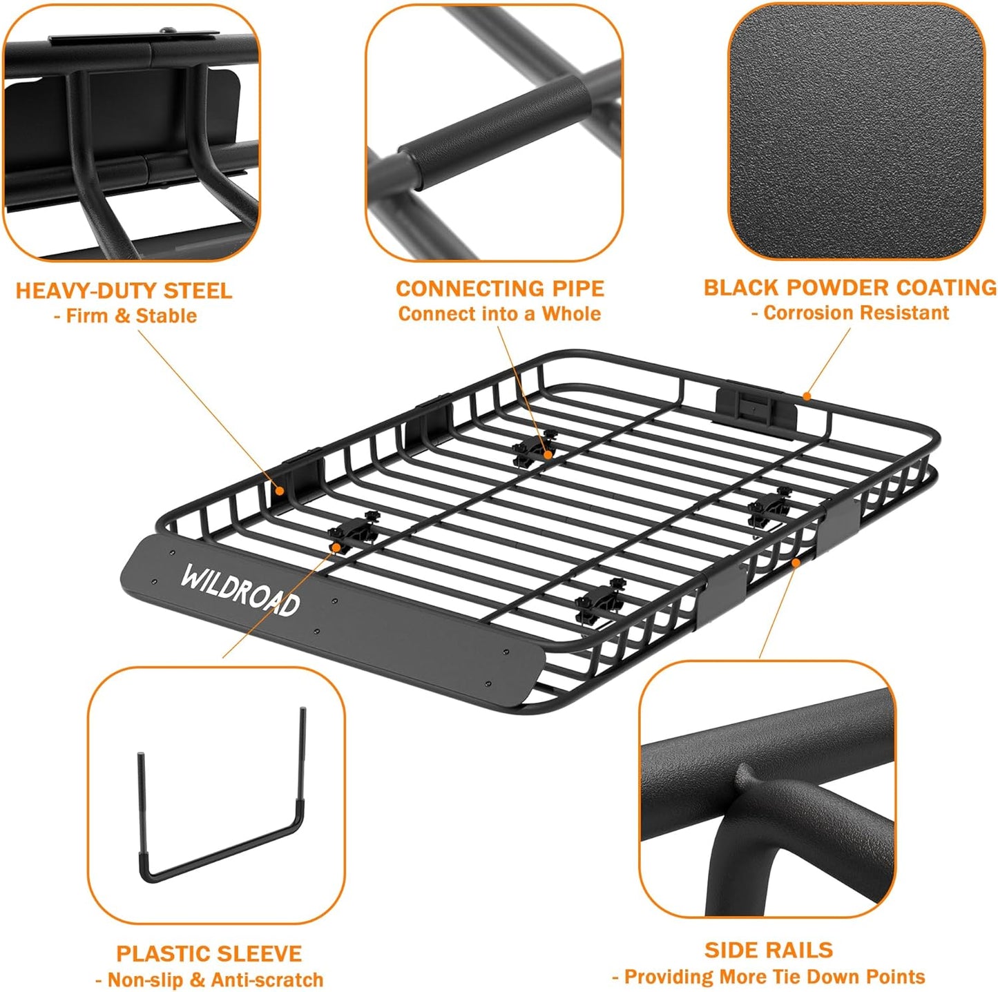 WILDROAD Roof Rack Cargo Basket, Upgraded 4” Fence Car Roof Basket with Extension, 64"x 39"x 4" Universal Car Top Luggage Holder Carrier Basket Fits for SUV Truck Cars