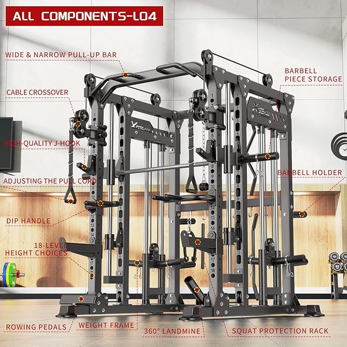 Power Cage,1600lbs Multi-Function Power Rack with Adjustable Cable Crossover System and More Training Attachment, Weight Cage for Home Gym