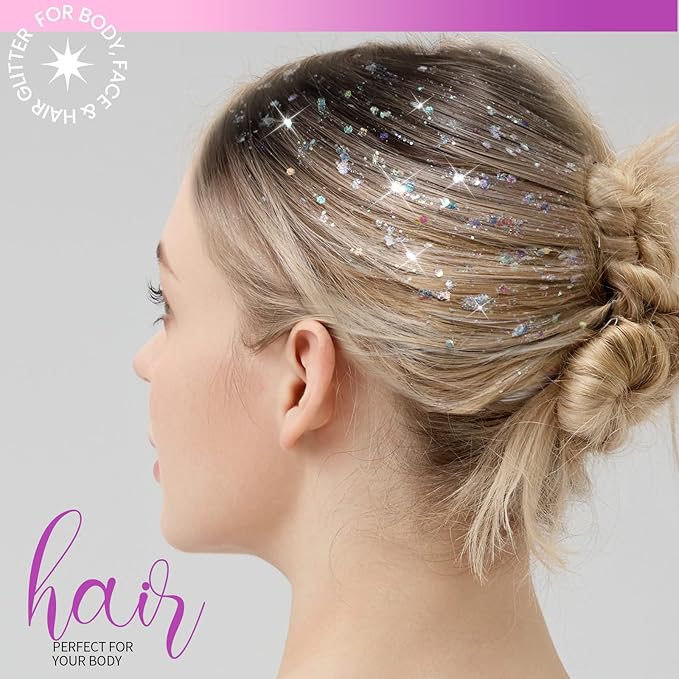 Teenitor Face Glitter, 2pcs Body Glitter Gel, Hair Glitter Gel, 20g/0.7oz Versatile Glitter Set for Face, Body, Hair, 2 Sizes White Glitter Gel for Makeup