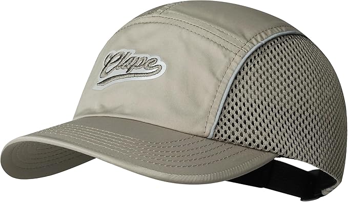 CLAPE Quick Dry 5 Panel Hat for Men, Breathable Mesh Short Brim Baseball Cap, Reflective Ajustable Outdoor Sport Running Hat