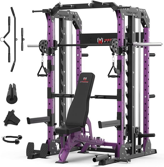 Smith Machine Home Gym with Aluminum Pulley Set- 2000lbs Capacity All-in-One Power Rack with Cable Crossover, Pull-Up Bar & Dip Station, Includes 18 Attachments, P107 Anvil