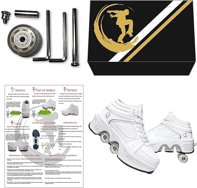 Double-Row Deform Wheel Automatic Walking Shoes Invisible Deformation Roller Skate 2 in 1 Removable Pulley Skates Skating Parkour