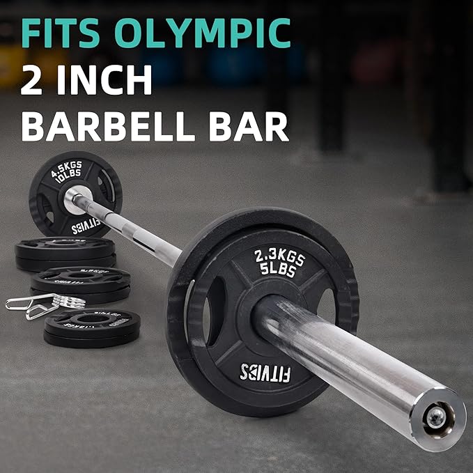 Olympic Cast Iron 2-Inch Weight Plates for Strength Training & Weightlifting, 255 Pounds Set, Multiple Packages