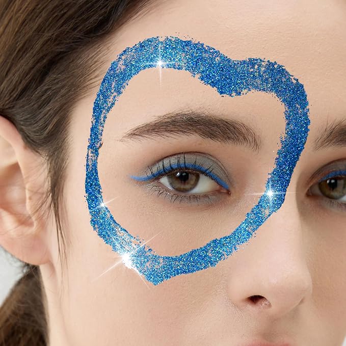 Teenitor Face Glitter, 2pcs Blue Body Glitter Gel, 20g/0.7oz Makeup Glitter for Face, Body, Eye, Hair Glitter Gel, Blue Glitter in 2 Sizes