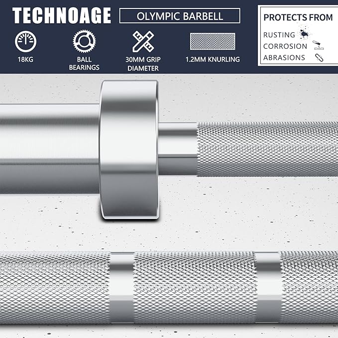 TECHNOAGE 7FT Olympic Barbell Olympic Bar Solid Chrome Barbell 700LBS Load Capacity(2-Inch Plate) for Weightlifting, Squats, Dead-Lifts, Presses, and Lunges