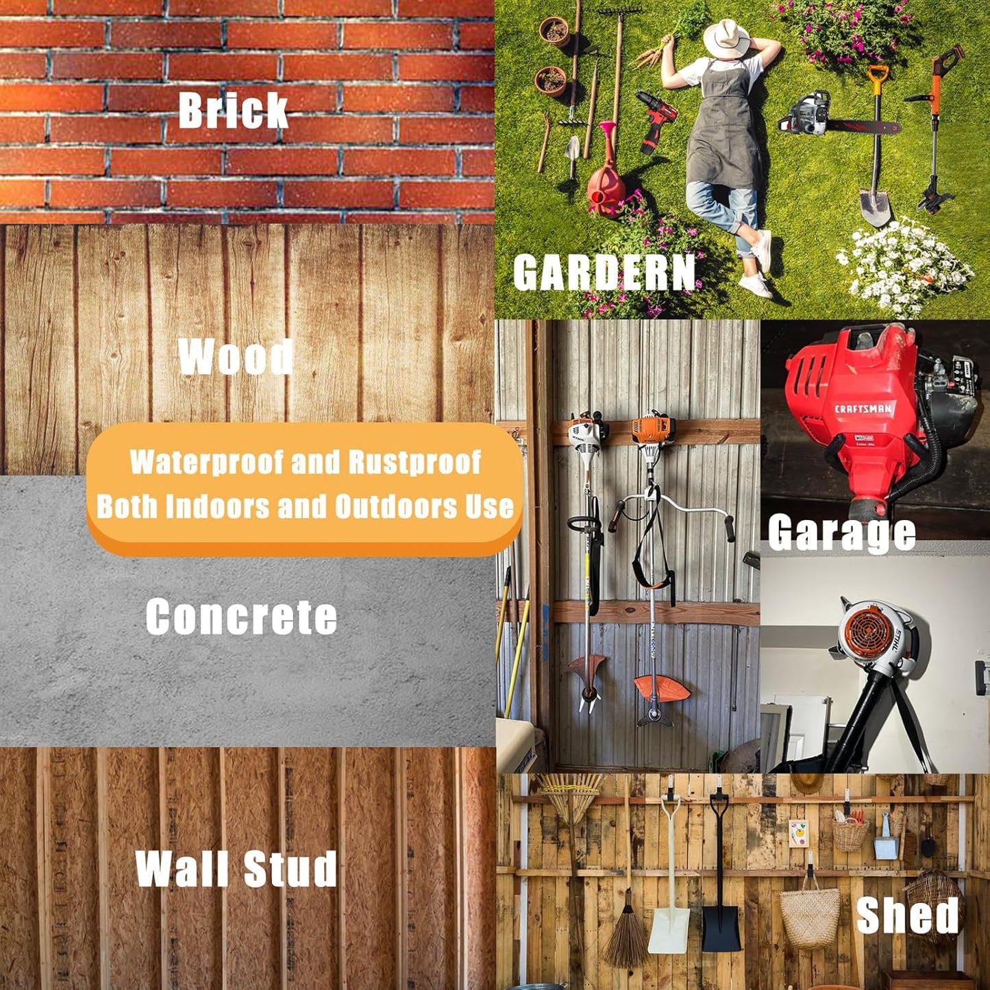 String Trimmer Hanger, Weedeater Rack, Garage Wall Power Tool Hooks, Utility Hooks for Tool Organizers and Storage 3 Pcs