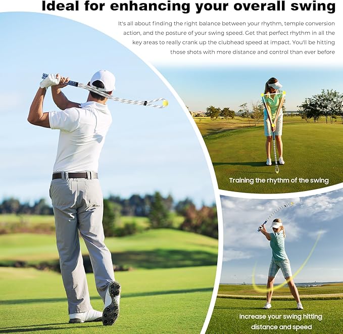 Golf Rope Swing Trainer, Golf Tyro Posture Corrector Professional Golf Training Aid, Master Tempo Golf Warm-Up Practice Equipment with Weighted Ball for Golfers of All Levels