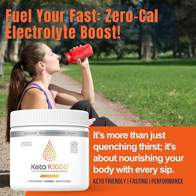 Hi-Lyte Keto K1000 Electrolyte Powder | Orange | Hydration Supplement Drink Mix | Boost Energy & Beat Leg Cramps | No Sugar, No Maltodextrin | 50 Servings