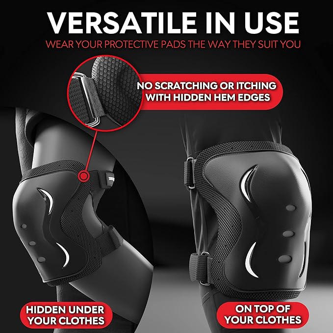 SKATEWIZ Skating Protective Gear Adults & Kids [6pc] incl. Knee Pads, Elbow Pads Wrist Guards for Roller Skating & Skateboarding