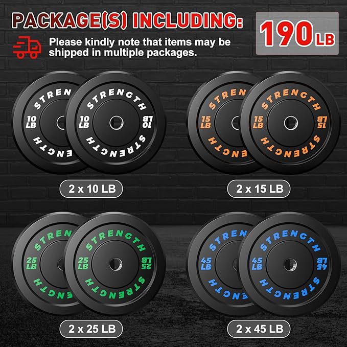 Olympic Rubber Bumper Weight Set - 2 Inch Barbell Plates for Home Gym Strength Training