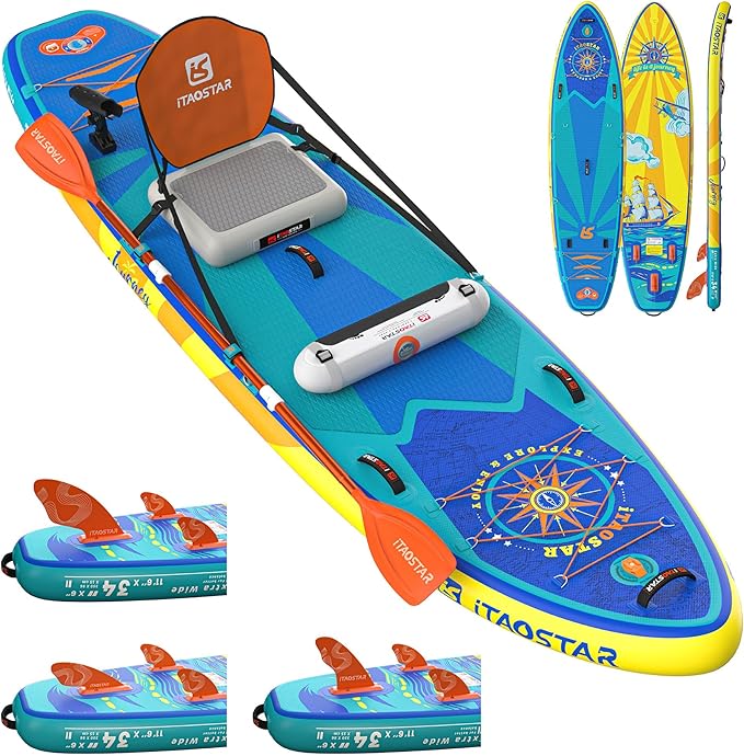 Journey 11'6" / 11'×34" / 11'×35" Extra Wide Paddle Board, One-Stop Premium SUP Board Accessories, Tailored Fins, Stable Inflatable Stand Up Paddle Boards for Youth/Adults of All Skill Levels