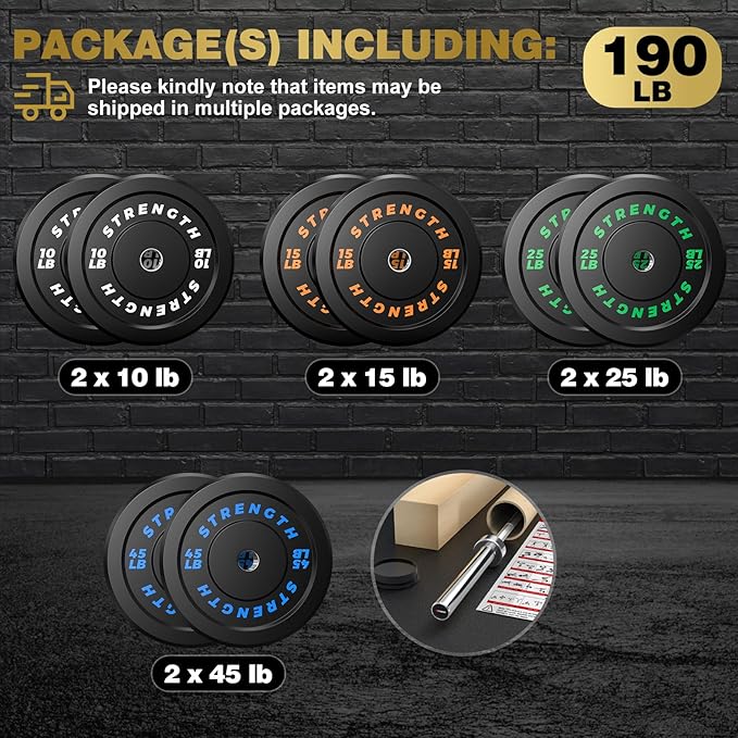 Olympic Rubber Bumper Weight Set - 2 Inch Barbell Plates for Home Gym Strength Training