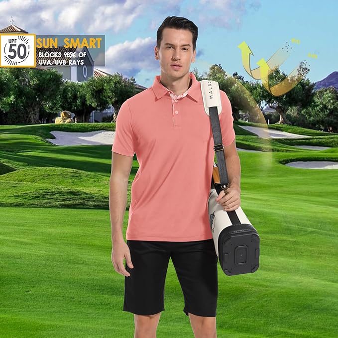 Mens Polo Shirts Short Casual Solid Stylish Dry Fit Performance Designed Collared Golf Polo Shirts for Men
