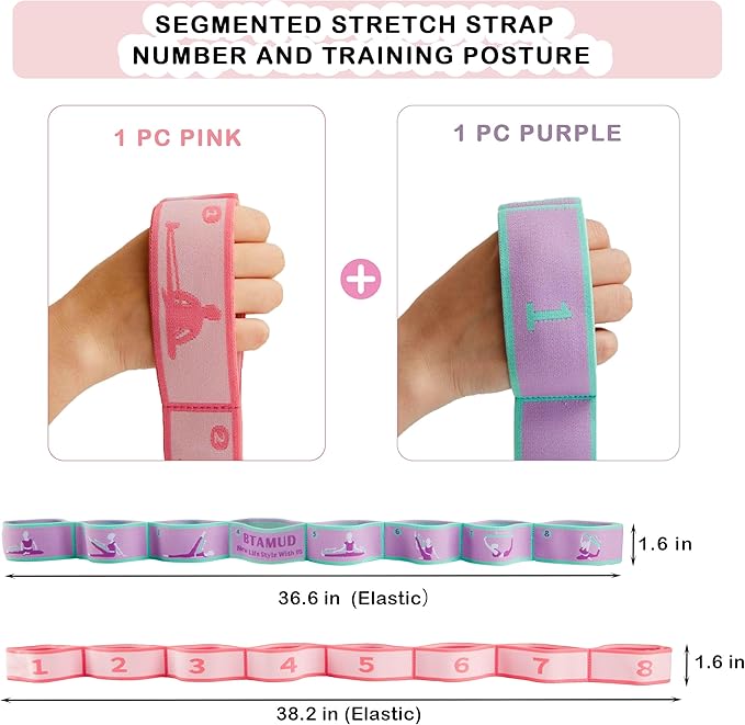 2 PCS Stretch Strap for Kids Dance Elastic Band for Children Gymnastics Stretching Strap Kids Stretching Bands Multi-Loop Adjustable Exercise Bands Stretching Resistance Ballet Bands -8 Loops